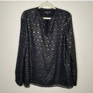 Lafayette 148 Black and Metallic Gold ikat Eli Blouse Size Medium